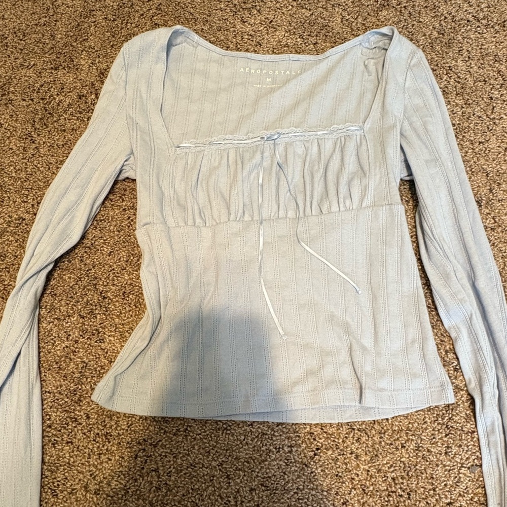 Aeropostale White Fitted Ruched Long Sleeve Blouse